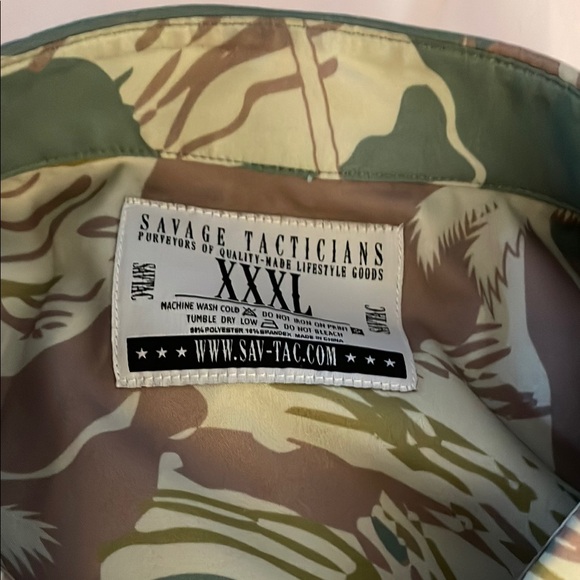 Green and Brown Casual Button Down Shirt with Camouflage Pattern - Picture 2 of 2